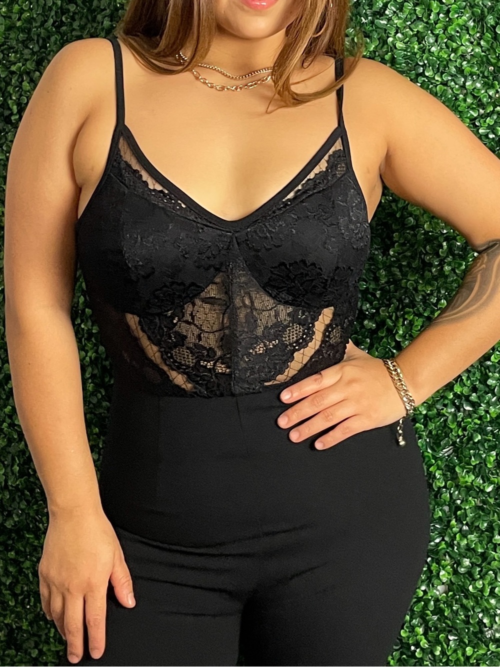 Lace V-Neck Black Bodysuit – Women’s Intimates